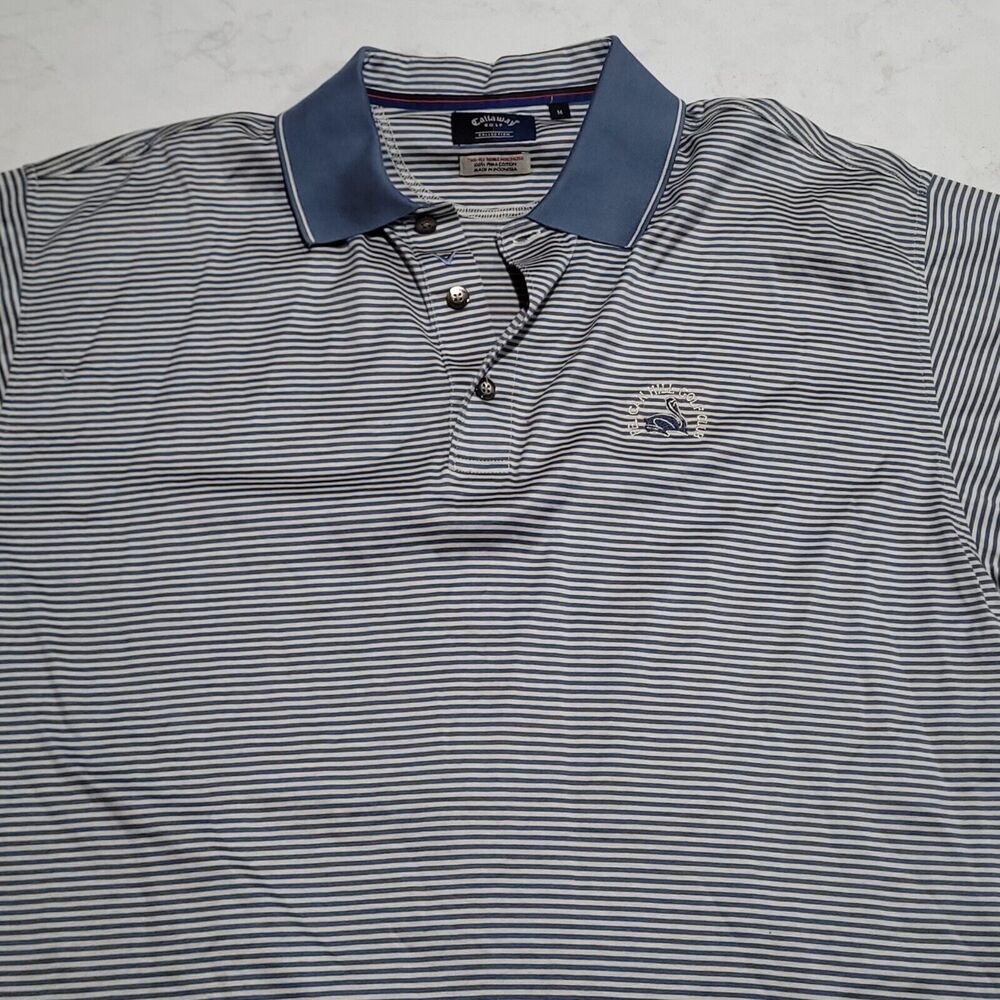 Callaway Golf Blue & Cream Polo Shirt 100% Pima Cotton 2 Ply Double Mercerized M